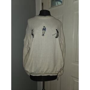 Vtg Grand Slam Golf Embroidered Knit Sweater Men's L Cotton Ivory 3 Golfers